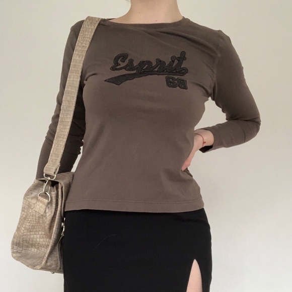 Esprit Brown Long-sleeve Logo Shirt - Picture 2 of 4